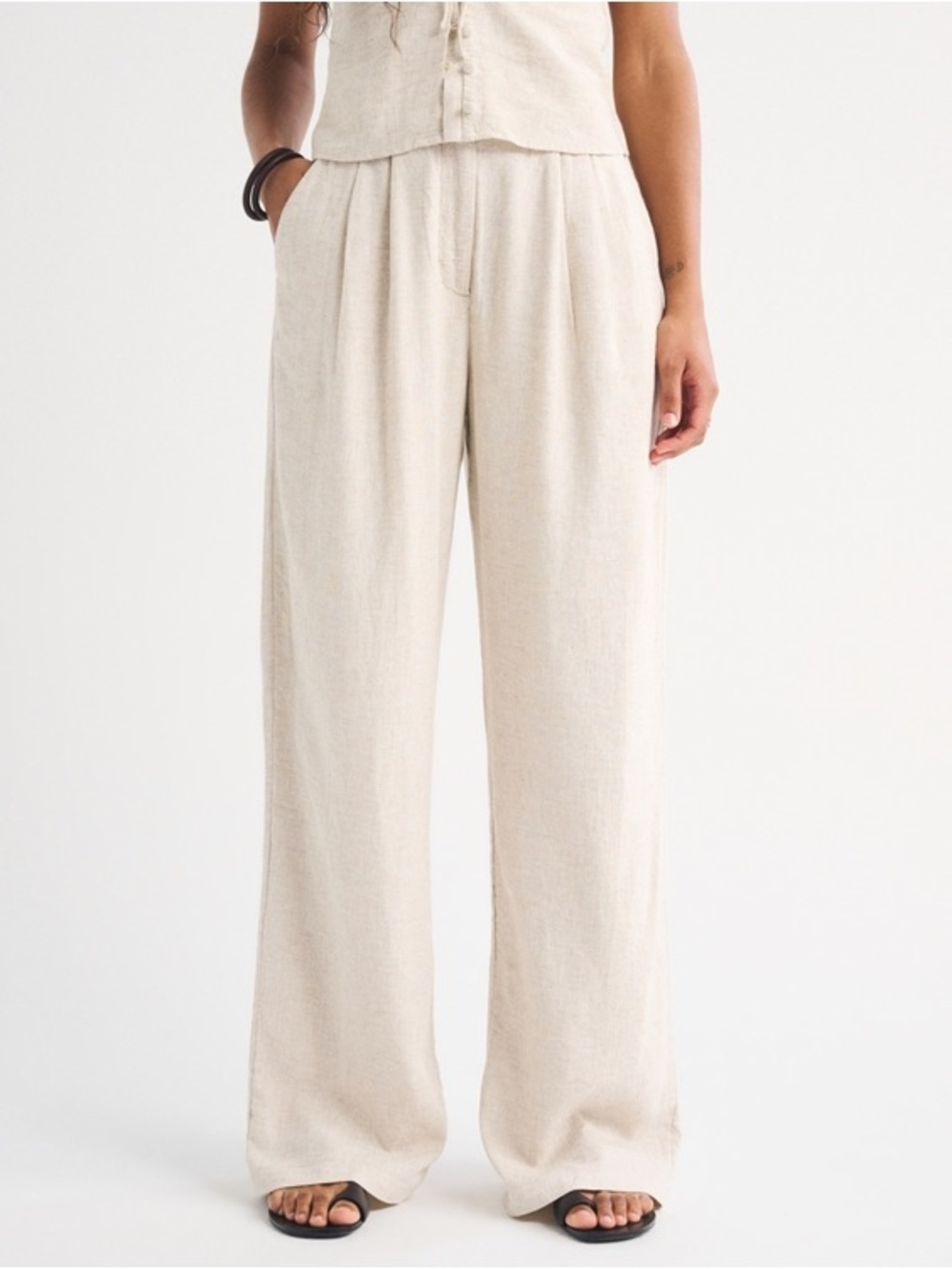Abercrombie & Fitch Women’s Sloane Linen Tailored Trouser Pant Beige tan 18